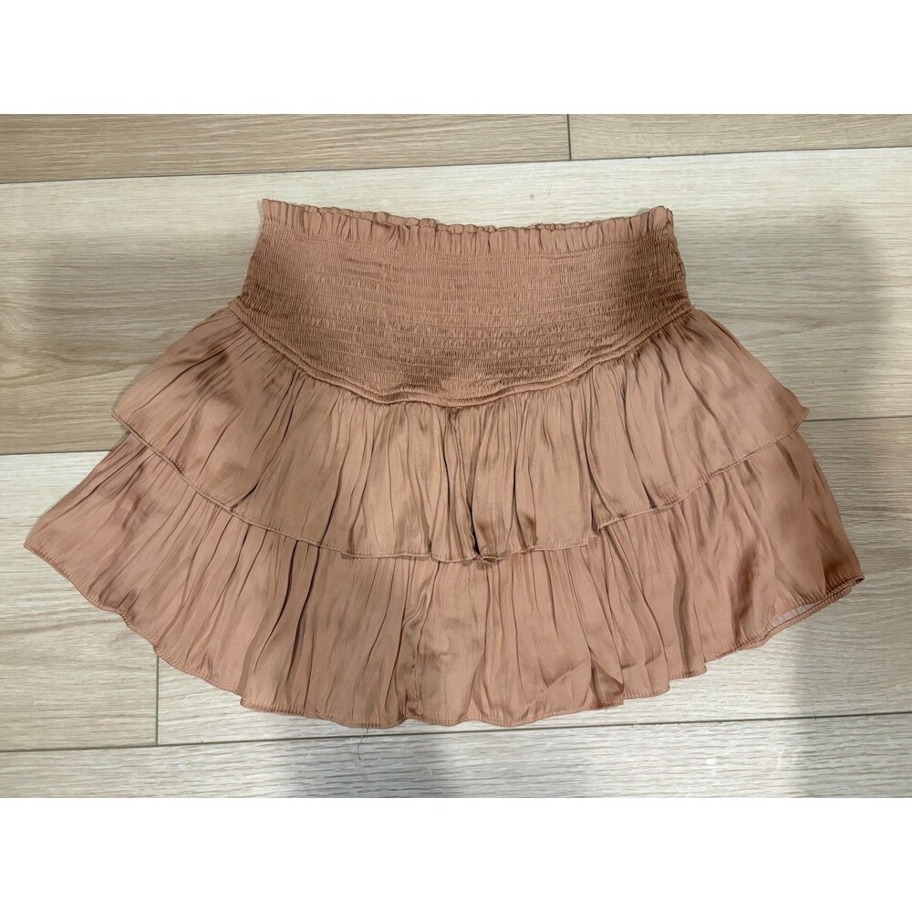 Mustard Seed Size M Smocked Ruffle Skort Layered Mini Skirt Shorts Taupe